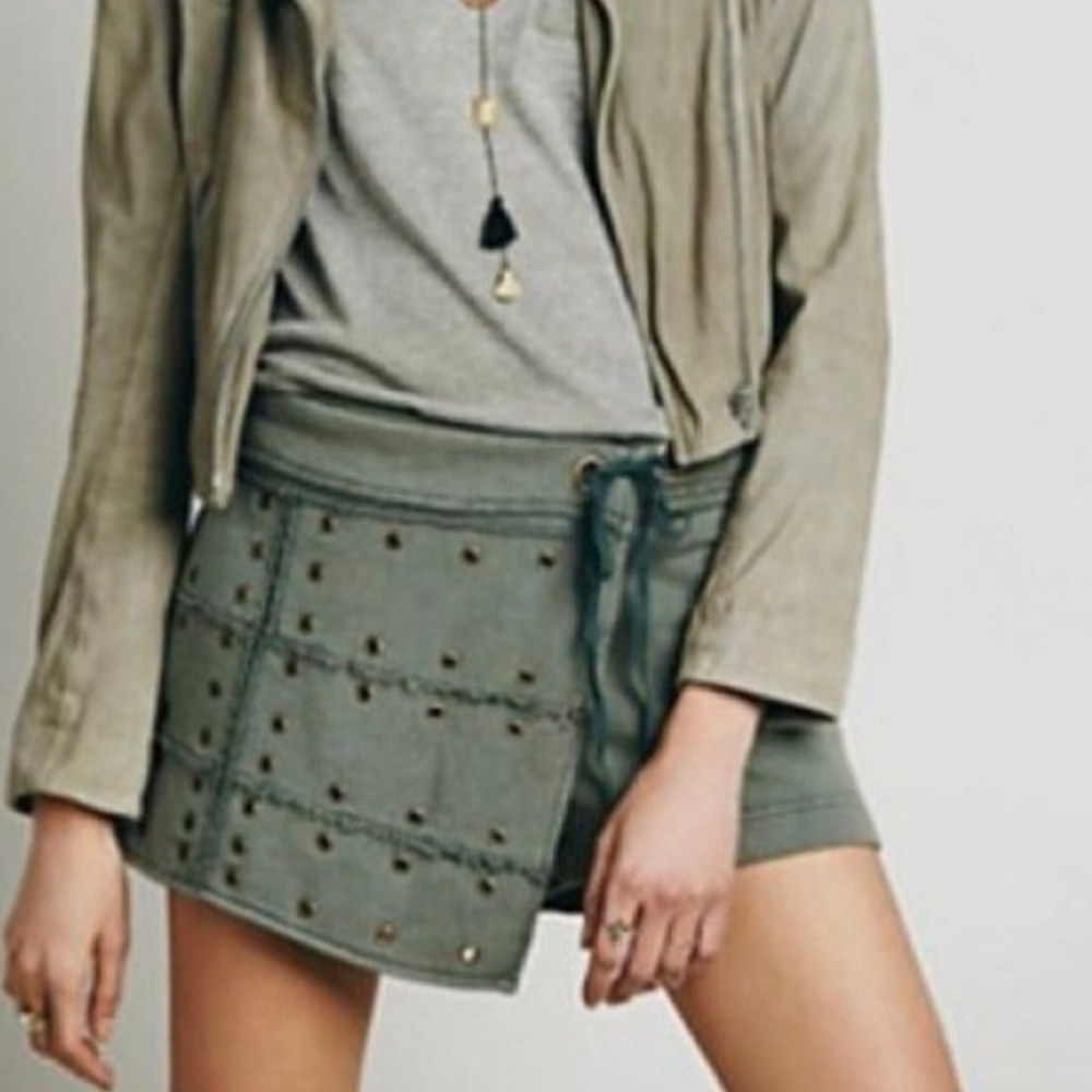 Free People Khaki Studded Mini Skirt